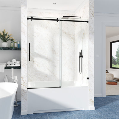 62-67" W X 66" H Frameless Single Sliding Shower Tub Door with 3/8" Clear Tempered Glass - Square Top Rail