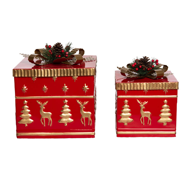  Ensemble de 2 boîtes gigognes rouges en métal 10 po