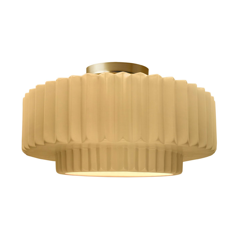 Plafonnier semi-encastré en céramique Radiance, H 8 po x l 16,5 po x P 16,5 po, Jaune atténué, Laiton brossé