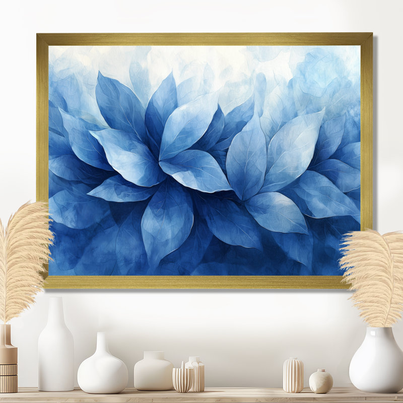 Bleu et brun, délicates pétales de fleurs - herbes, art mural, H 34 po x l 44 po, Reproduction encadrée d'une seule photo