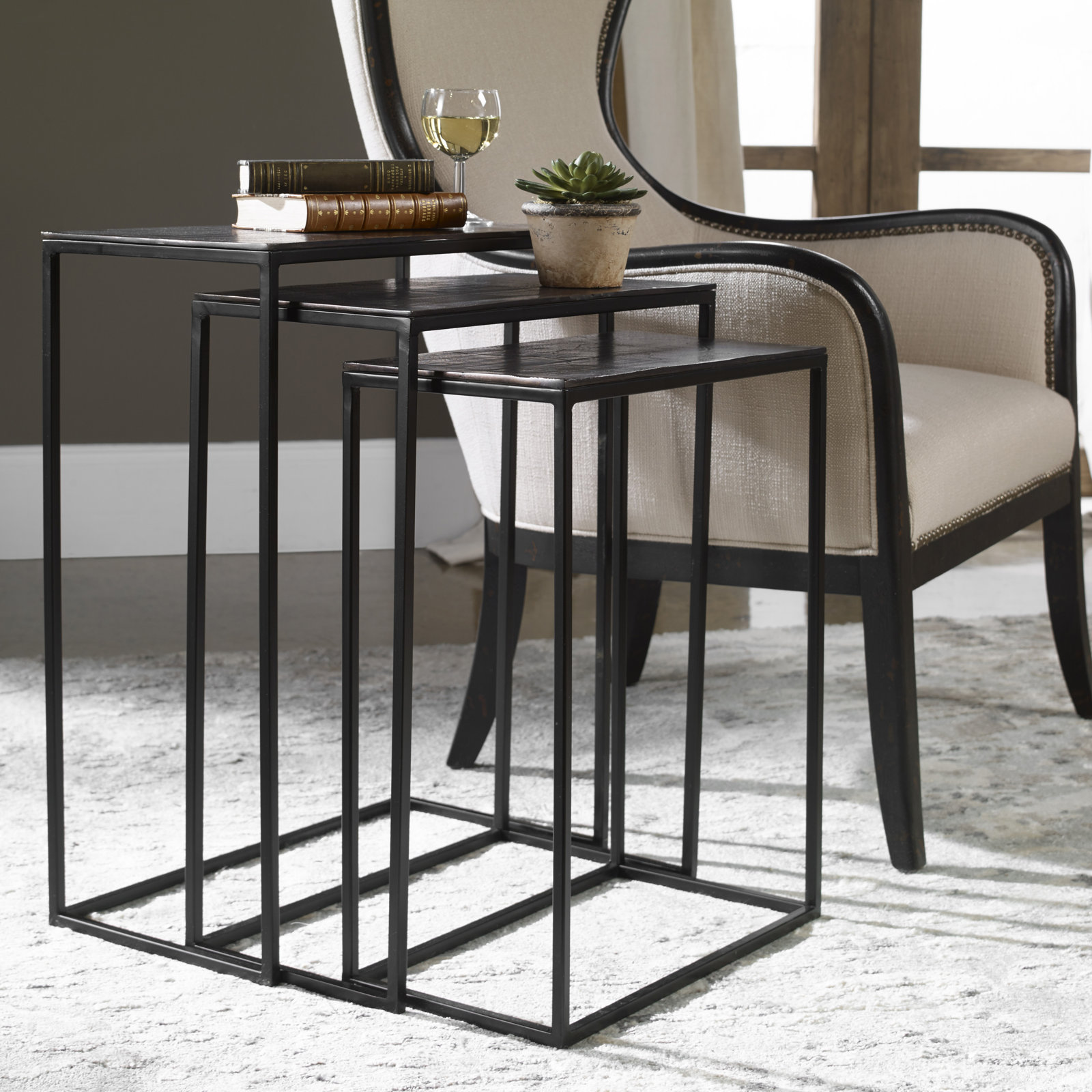 Addie 11" Nesting End Tables, Bronze Top/Black Base
