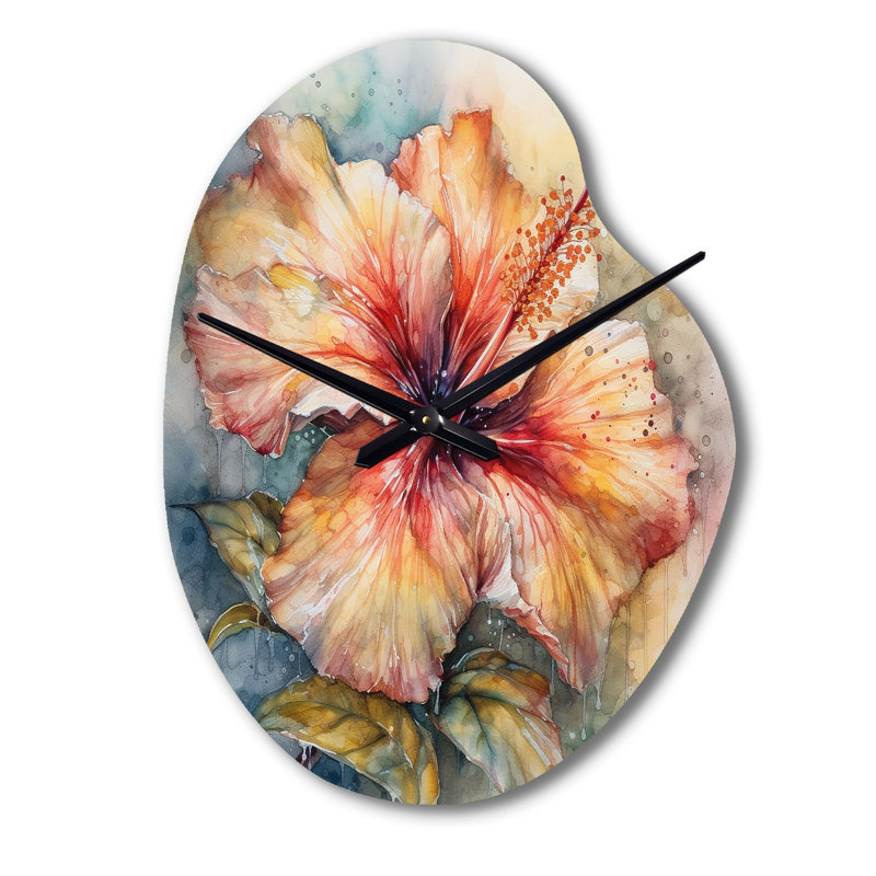 Horloge murale en forme d'hibiscus Euphoria II - orange, gris et orange, Petit