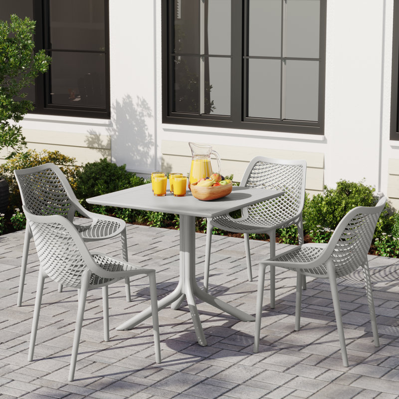 4-Person Outdoor Square Dining Set, Gray