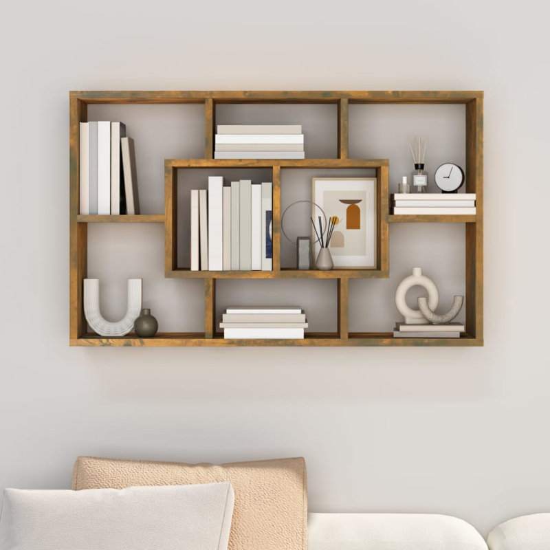 Tiffany 8 Piece Floating Shelf, 47.5cm H x 85cm W x 16cm D, Light Brown