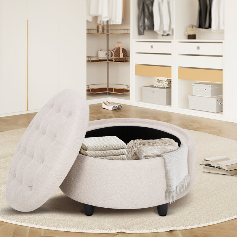 25'' Oversized Upholstered Round Storage Ottoman