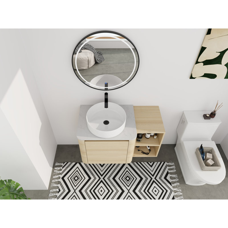 Ensemble de meuble-lavabo mural 36 po - 5 options de lavabo de couleur (motifs blanc / noir / marbre) avec tablette de rangement ouverte