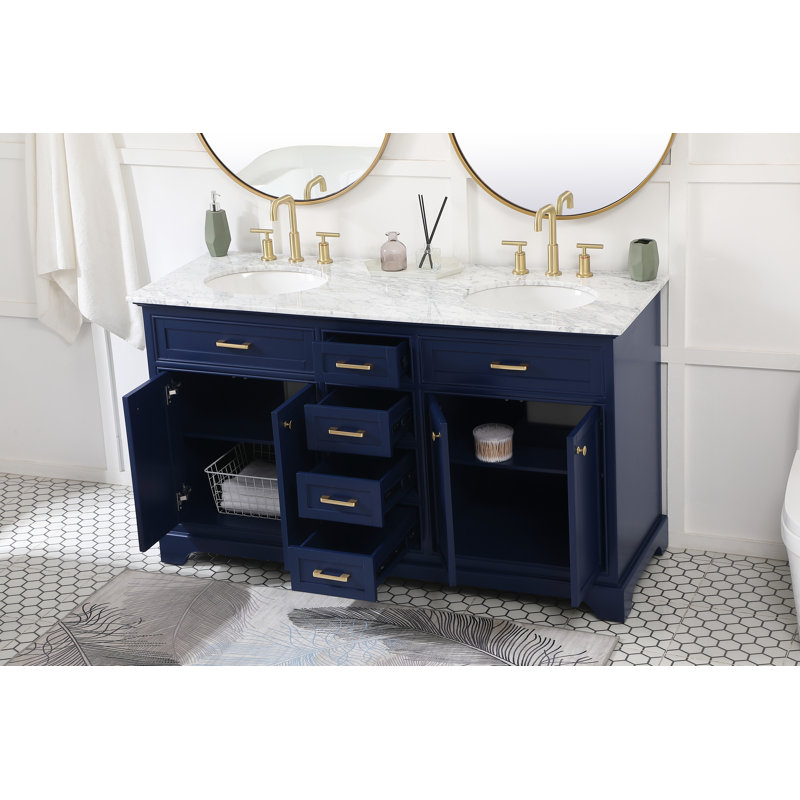 Ensemble de meuble-lavabo double 60 po Hermes, Bleu