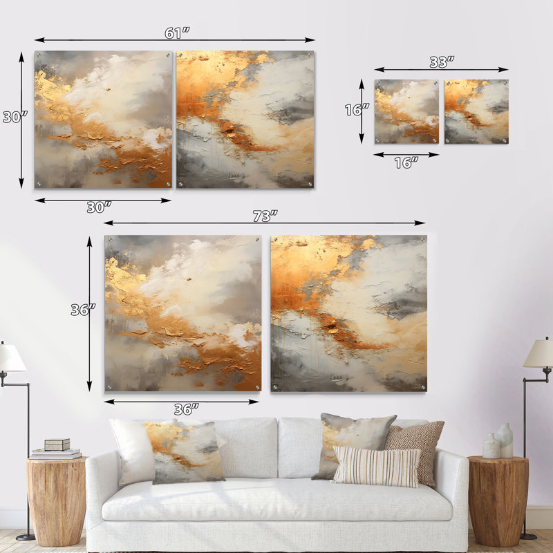 Minimalisme beige et or, ensemble de 2 verres muraux en acrylique, H 30 po x l 61 po