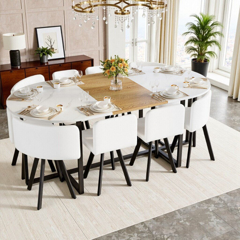 Ensemble de table de salle à manger 9 pièces 9 pièces, Blanc / bois