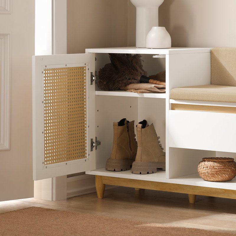 Alexzandar Polyester Upholstered Storage Bench, White