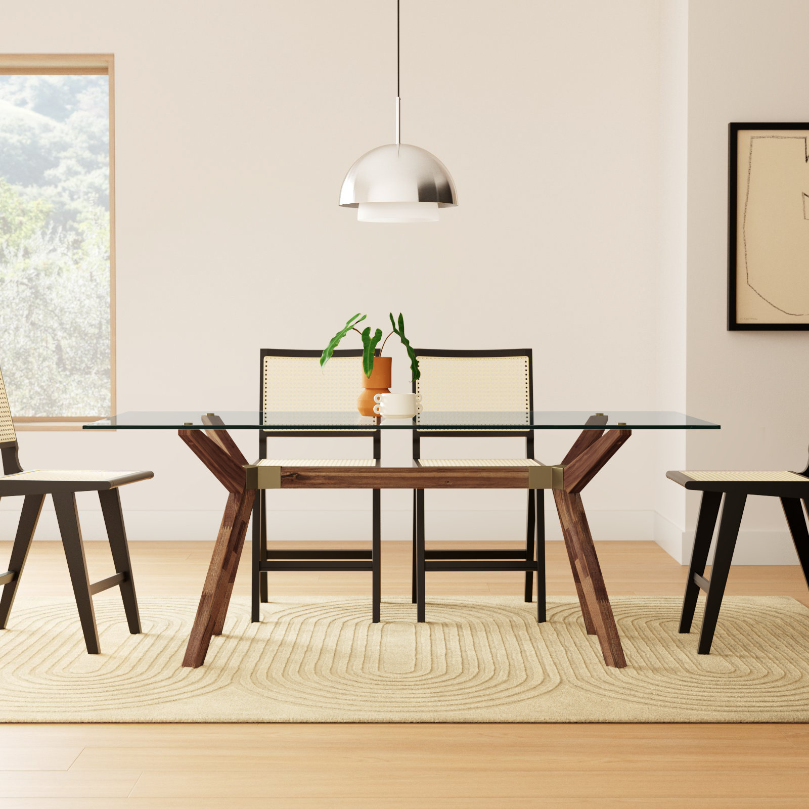 Walter Glass Walnut Coffee Table, 29.61" H x 74.8" W x 39.37" D, Brown