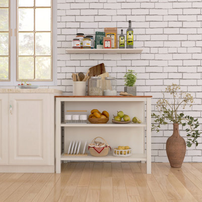 Îlot de cuisine en bois massif 45 po avec 2 tablettes ouvertes - table de préparation et de salle à manger