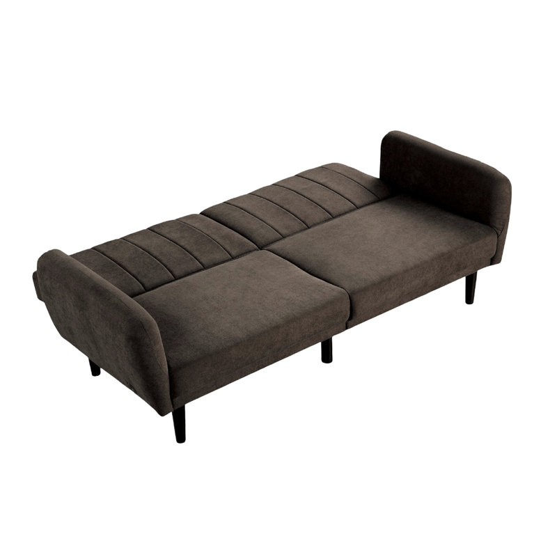 Contemporary Convertible In Brown, With Channeled Back, - C Charging, And Soft Arms 2 Seat Fabric, Arms, Foam Filler, Brown