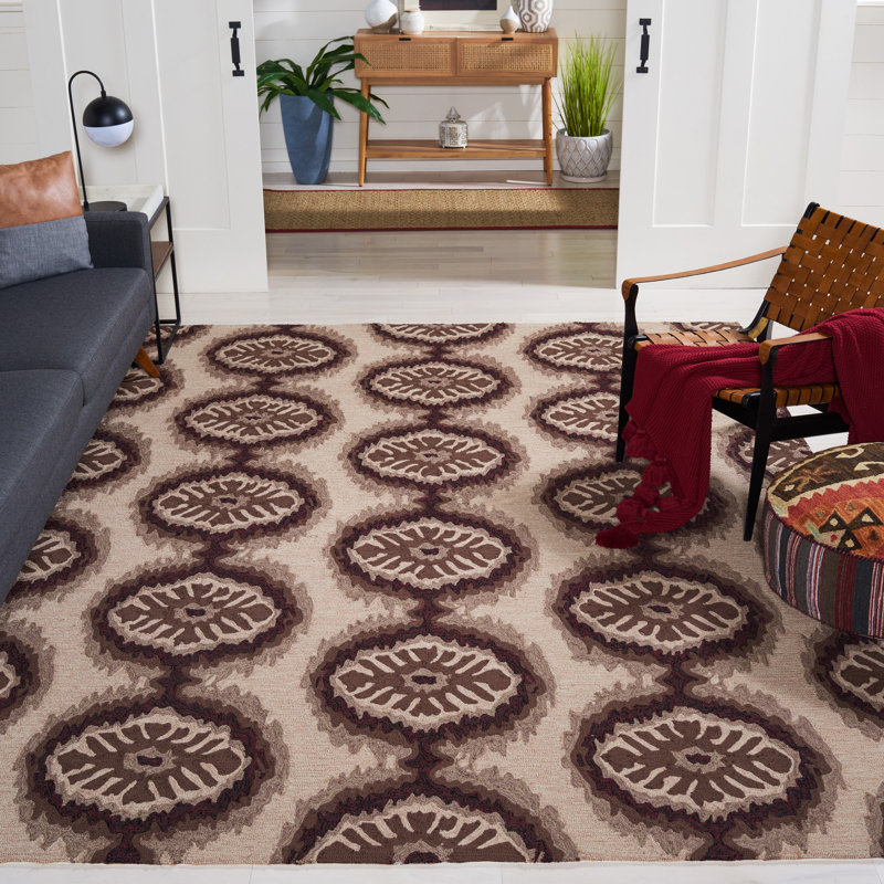 Tapis mauve / beige crocheté à la main d'intérieur / extérieur Puri, Rectangle 8 pi x 10 pi