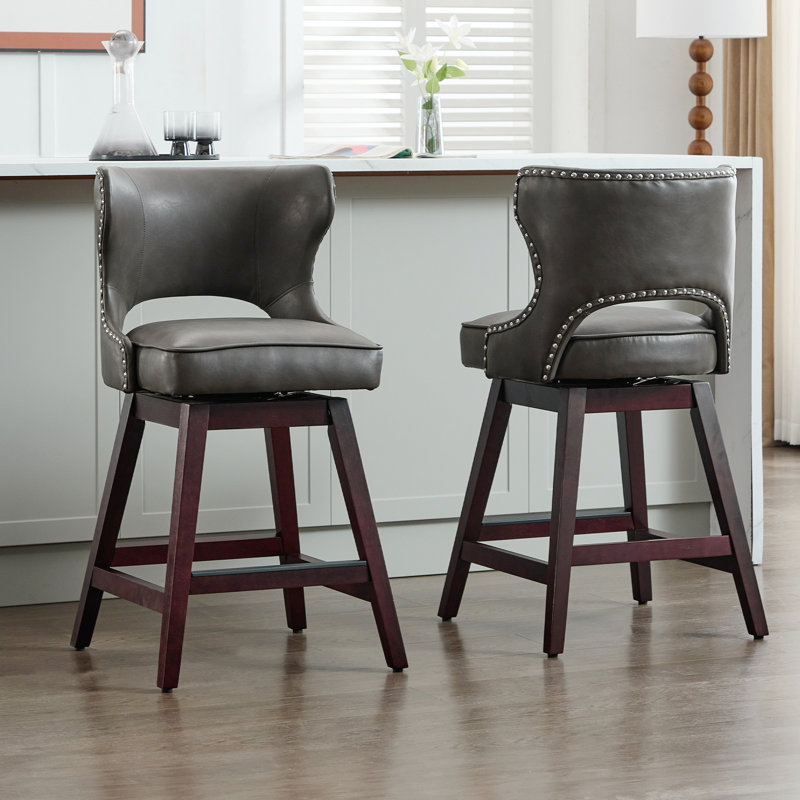 26" Solid Wood Swivel Counter Stool, Gray, 2