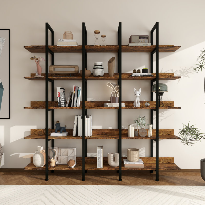 70.7"H*70.9"W 5-tier Wood Industrial Etagere Bookcase, Walnut