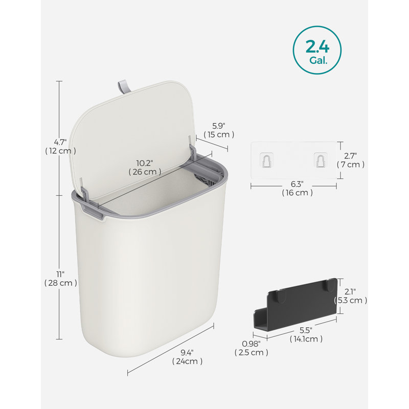 9 Litre Touch Top Kitchen Trash Can, White