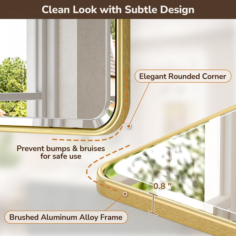 Beveled Bathroom Vanity Mirror with Aluminum Frame, Wall Accent Mirror, Tempered Glass, 60" x 36", Brushed Gold