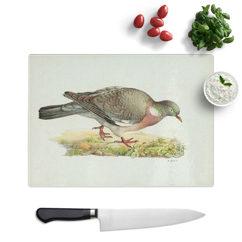 Tempered Glass Common Wood Pigeon by Von Wright Chopping Board, 28.5 cm x 20 cm