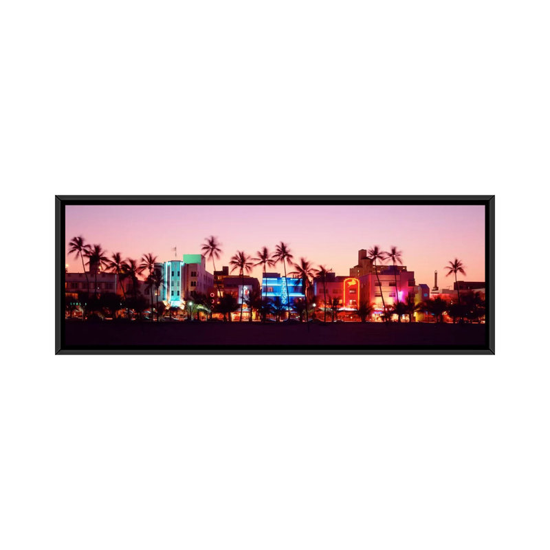 « night ocean drive, miami beach, floride », reproduction de photo sur toile, H 12 po x l 36 po x P 1,5 po