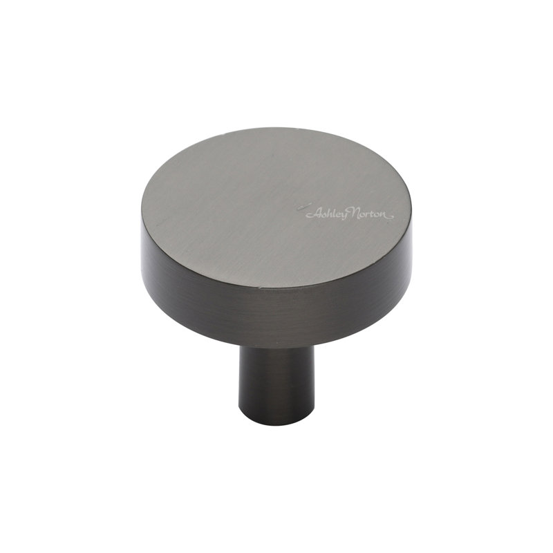 Modern Disc Cabinet Knob, Flat Black, 1 1/4"