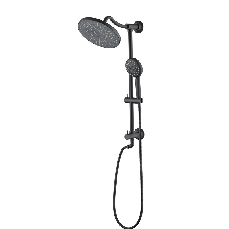 Spa mat noir à double pomme de douche - Système portatif à 5 réglages à fixation au mur réglable de 1,8 gal / min résistant à la corrosion et inverseur inclus
