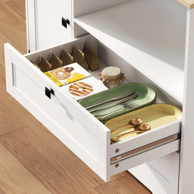 Armoire de cuisine 64 po, huche de cuisine avec 3 armoires, 2 tiroirs 64 po, Blanc