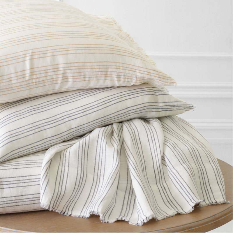Lush Linen Stripe Sham, King, Slate Blue