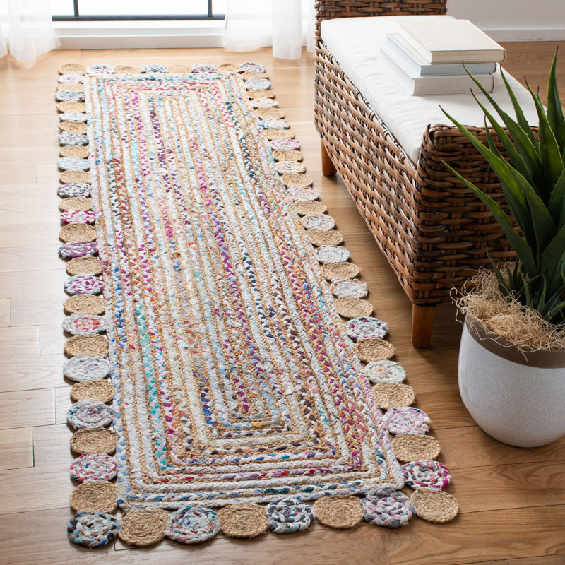 Tapis en jute de coton tissé à la main Rubenstein, Tapis de couloir 2 pi 3 po x 14 pi