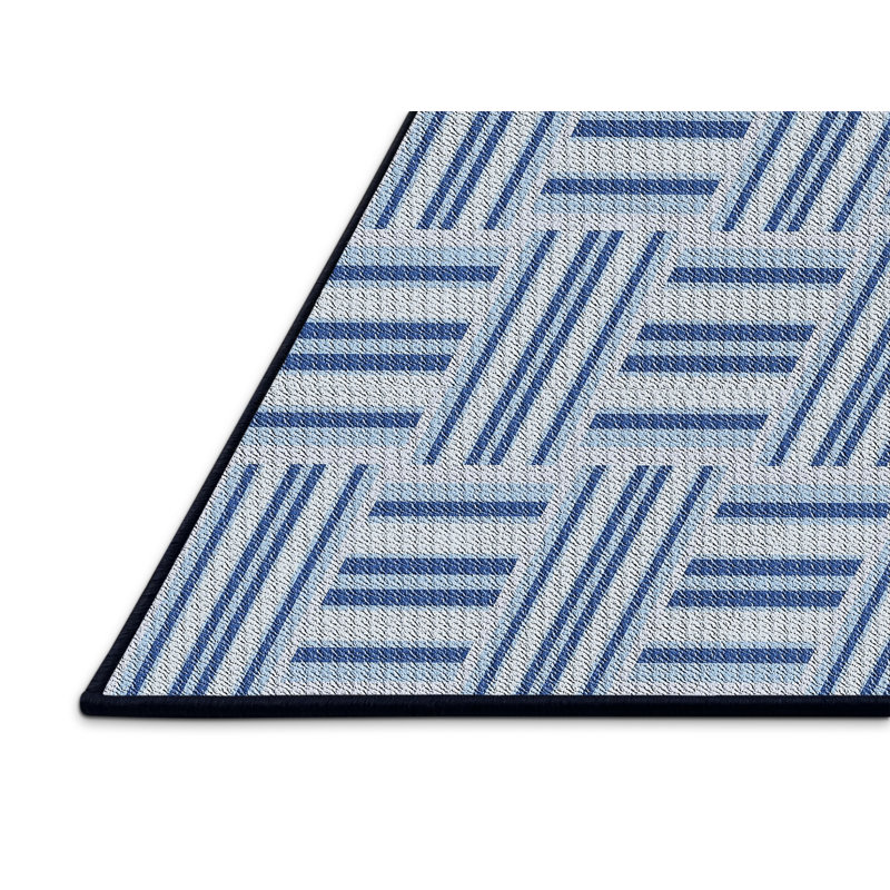 Bleu abstrait/Tapis décoratif blanc cassé Pensford, Rectangle 8 pi x 10 pi