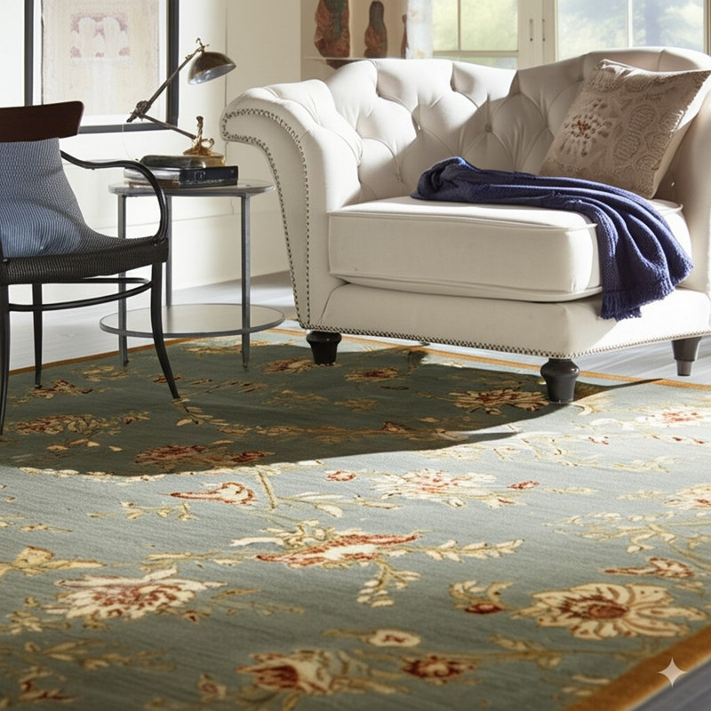 Wool Floral Area Rug in Gray