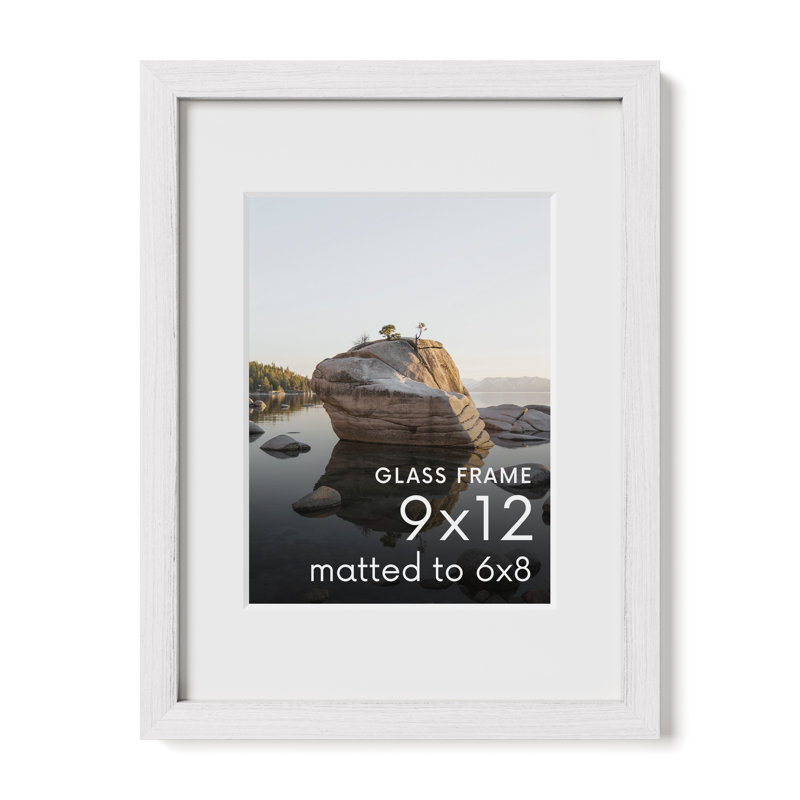 Cadre photo en bois massif avec verre, Blanc, L 9 po x H 12 po