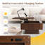 Table basse cannelée à plateau relevable avec station de charge, table basse rectangulaire Mid-Century avec rangement caché et éclairage à DEL, tables de salle à manger en bois avec plateau relevable pour le bureau du salon-233007733
