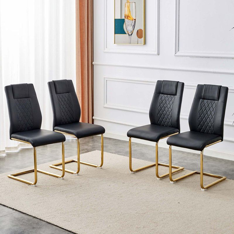 Chaises de salle à manger en similicuir, 6, Doré, Noir