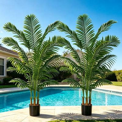 Ensemble de 2 palmiers artificiels, plantes artificielles en pot 5 pi / 6 pi / 7 pi avec base en ciment noir, palmier en soie réaliste pour la décoration intérieure du patio