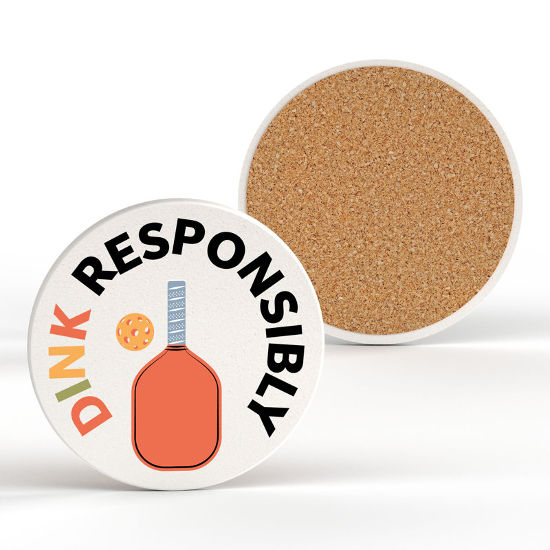 Dinking Responsibly Ceramic Round Coaster, Black
