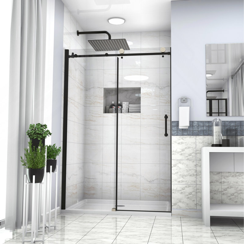 Paroi de douche coulissante simple l 48 po x H 76 po, noir mat 5/16 po (8 mm), Noir mat