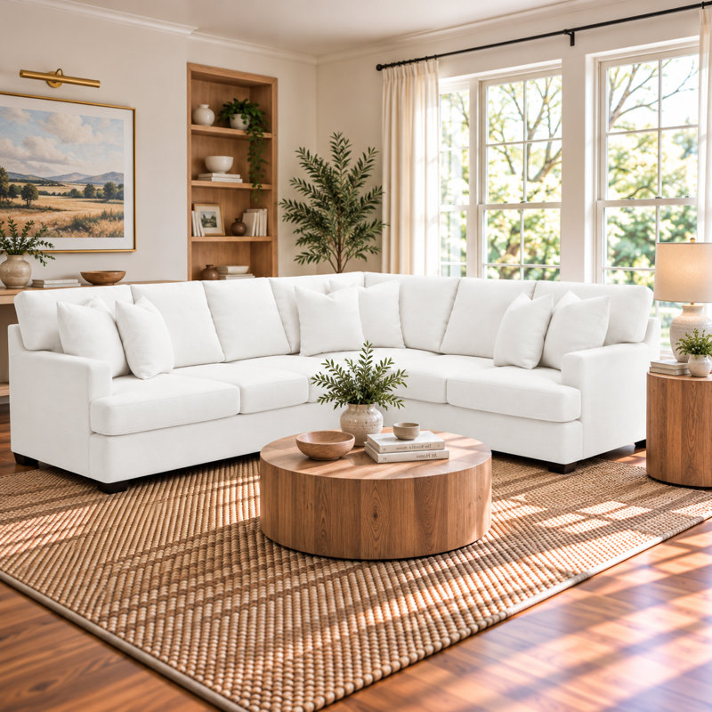 Canapé modulaire de coin large de 125 po Emilio, Accoudoir à droite (vu de face), Tissage Drusky Moonglow Sustain®