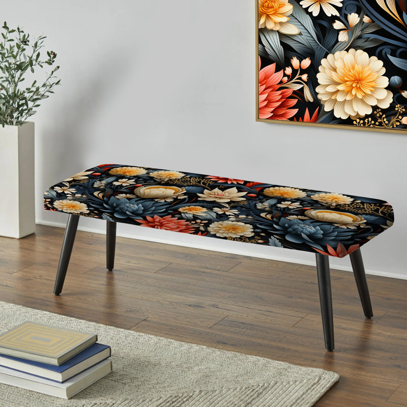 Mystic Forest Plants Motif - Banc rembourré floral noir