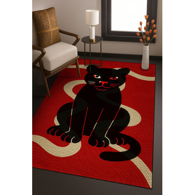 Tapis tissé à motif de chat rouge Mosso