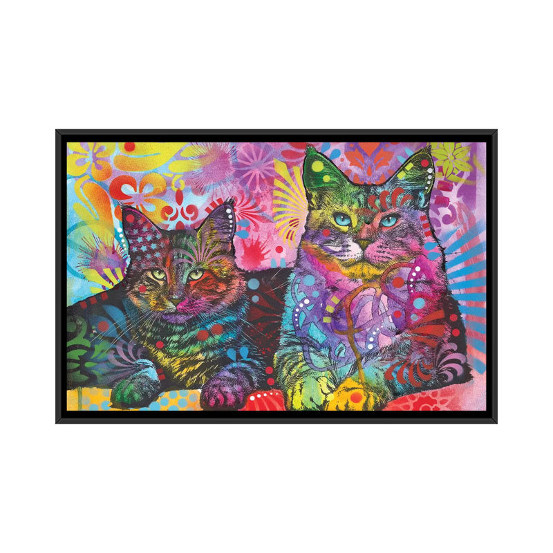 «2 Cats», impression sur toile, H 18 po x l 26 po x P 1,5 po, Toile avec cadre noir