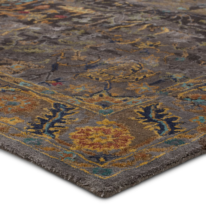 One-of-a-Kind Buchan Hand-Knotted New Age 5' x 8' Viscose Area Rug in Dark Green, Rectangle 8' x 10'