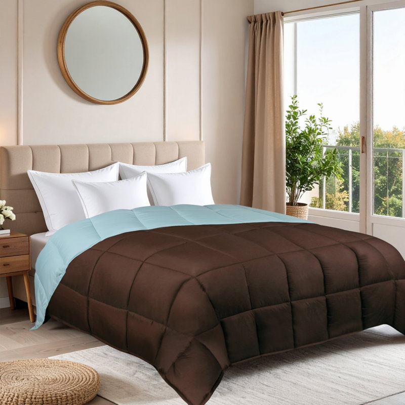 Blue Nile Mills Reversible Solid Down Alternative Comforter Duvet Insert, Choco/Sky Blue, Full Comforter