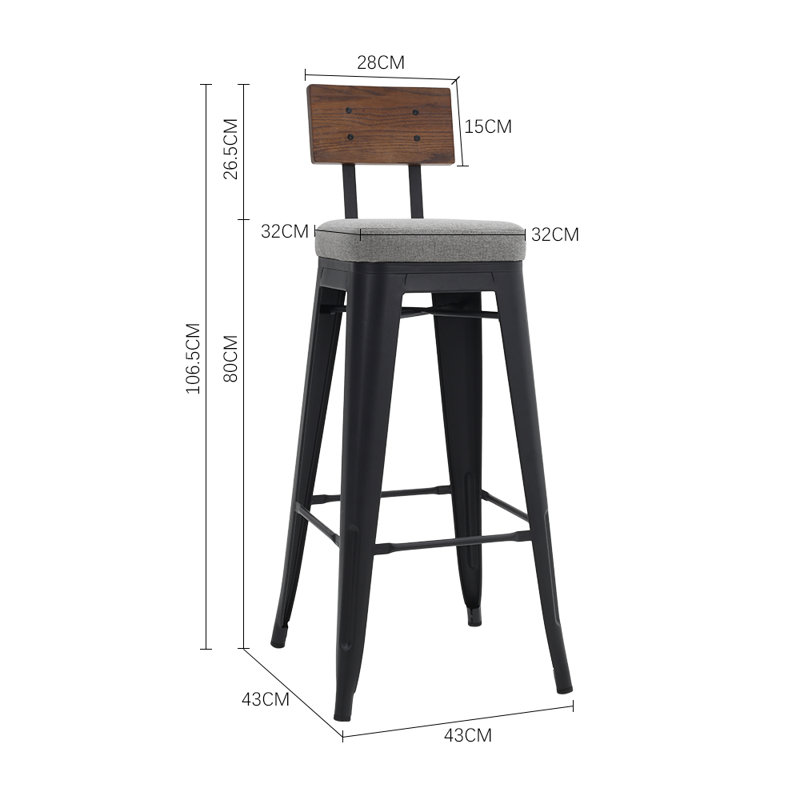 Thornaby Upholstered Counter Stool with Metal Frame, Grey
