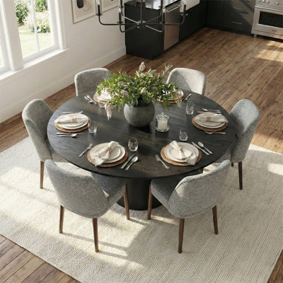 6 - Person Dining Table Sets With Round Table & 6 Upholstered Side Chairs