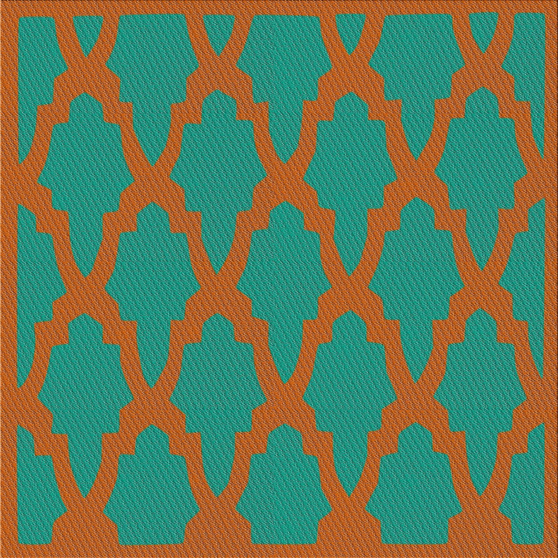 Tapis vert/rouge tissé à la machine, Carré 8 pi