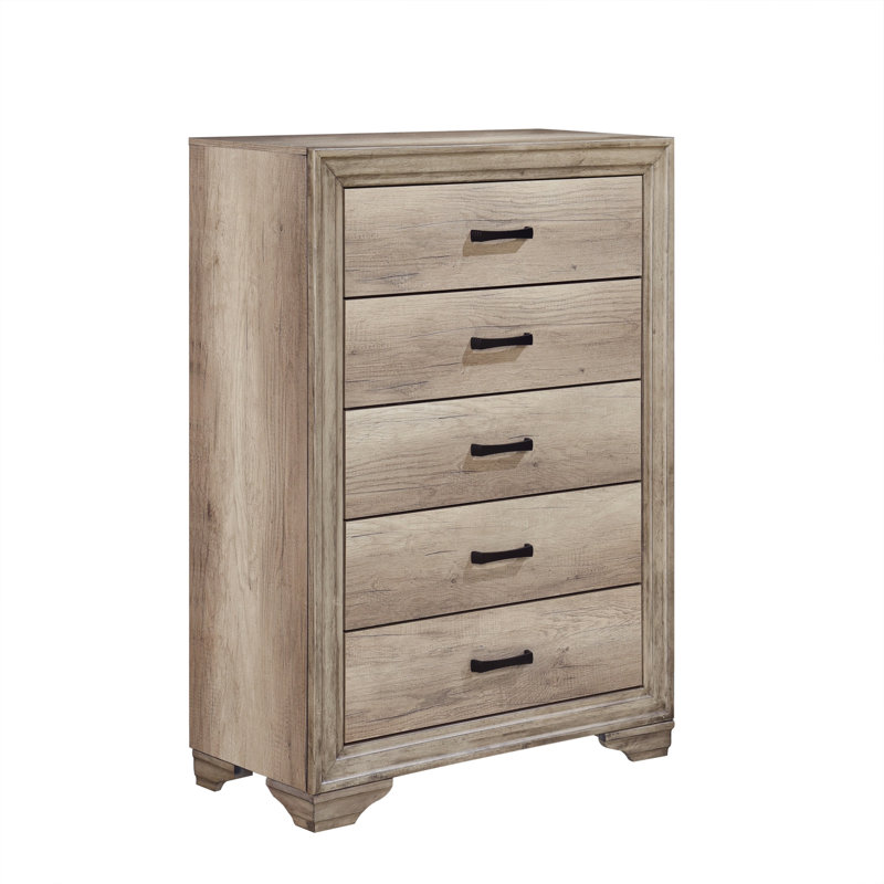 Commode de chambre à coucher 1 pièce avec 5 tiroirs et quincaillerie noire