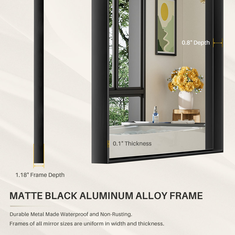 Modern & Contemporary Matte Black Aluminum Alloy Framed Rectangular/Square Bathroom Vanity Mirrors with HD Tempered Glass