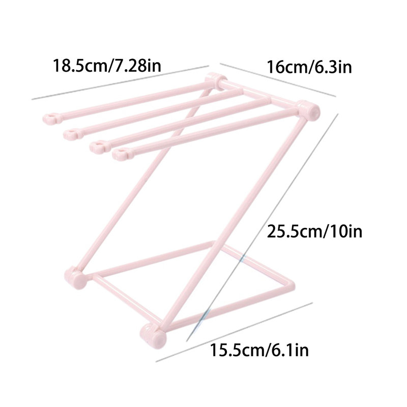Mini Foldable Cloth Storage Rack,kitchen Countertop Four-bar Dishcloth Drying Rack,cup Hanging Rack, Pink