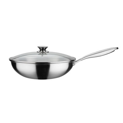 32 cm Wok aus Edelstahl mit Deckel